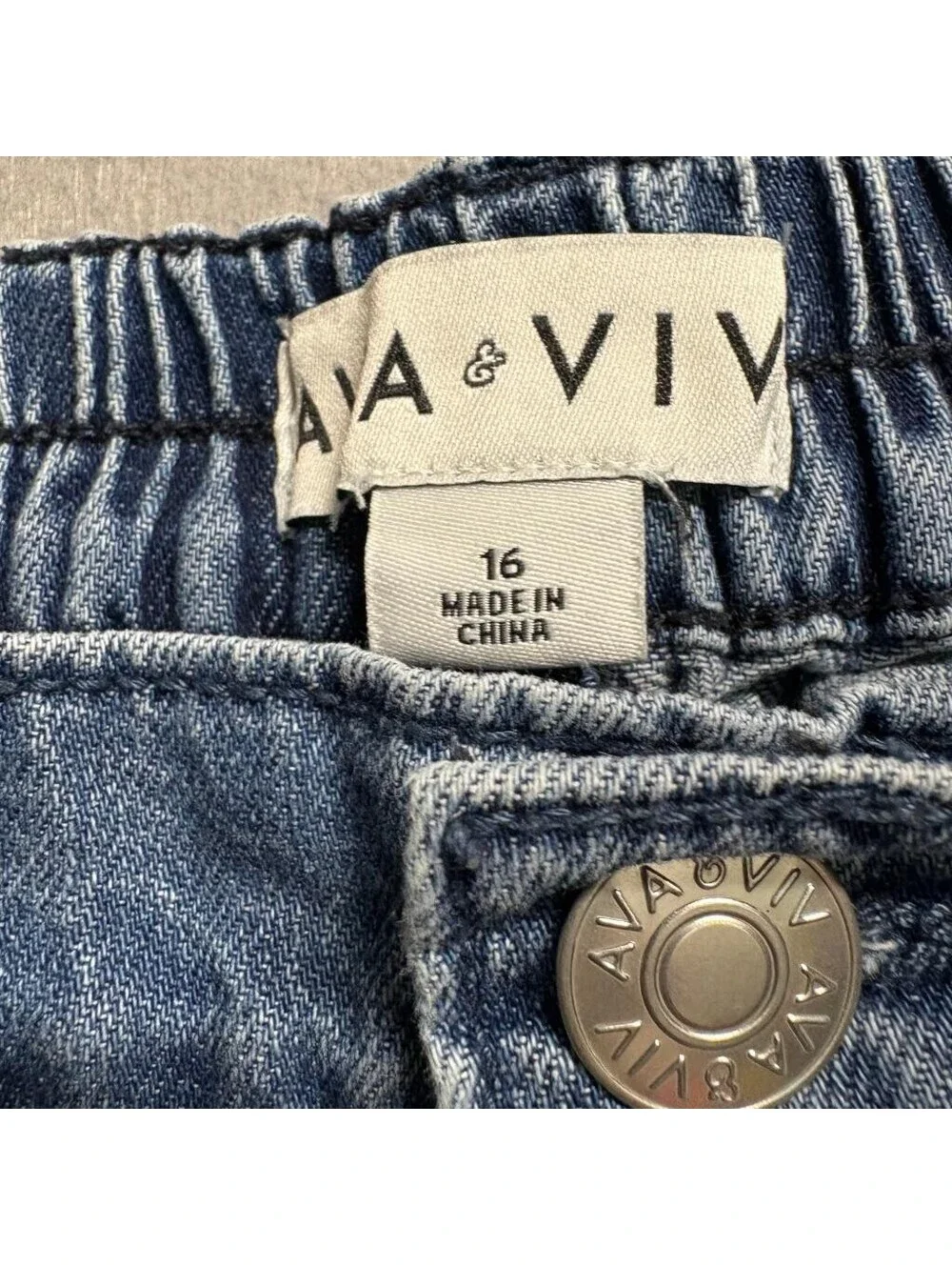 Ava & Viv Cargo Jeans Womens 16 Blue Denim Wide Leg Elastic Waist Utility Pants